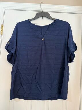 Navy V-Neck Short Sleeve Blouse